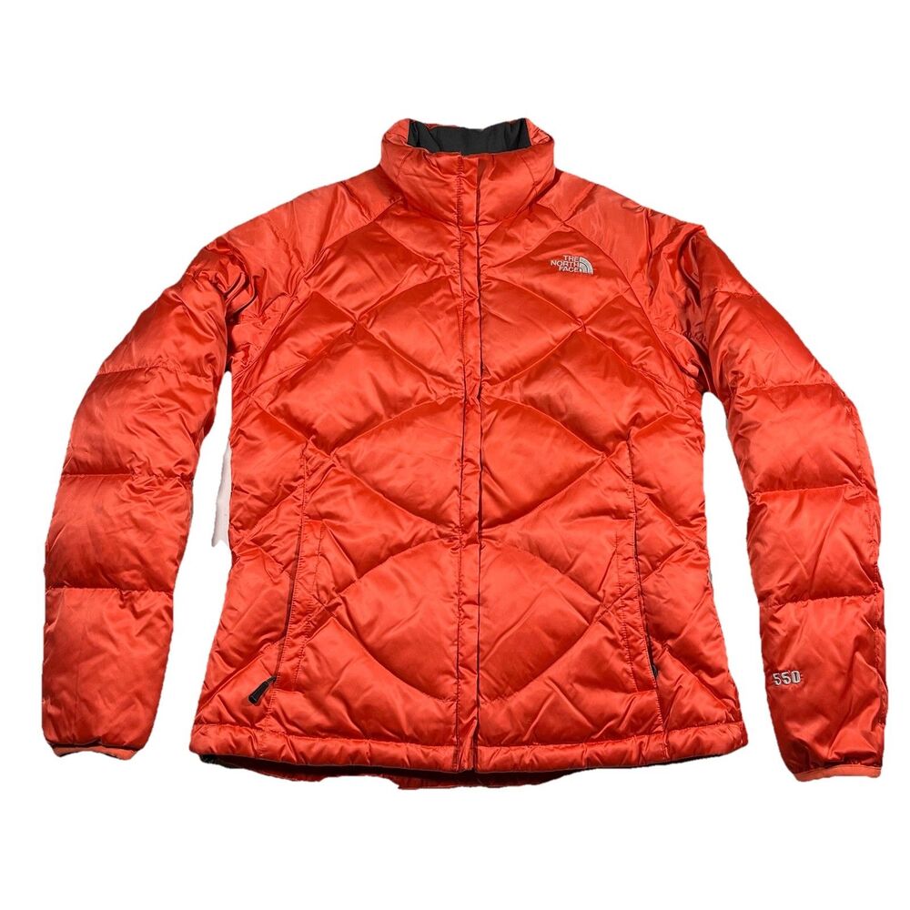 The North Face 550 Puffer Jacket Womens Large Orange Full Zip Coat